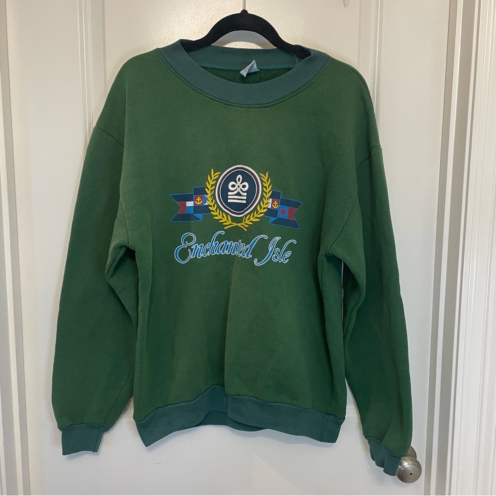 VTG USA Sun Triangle Enchanted Isle‎ Crewneck Pullover Sweatshirt- Green- L/XL